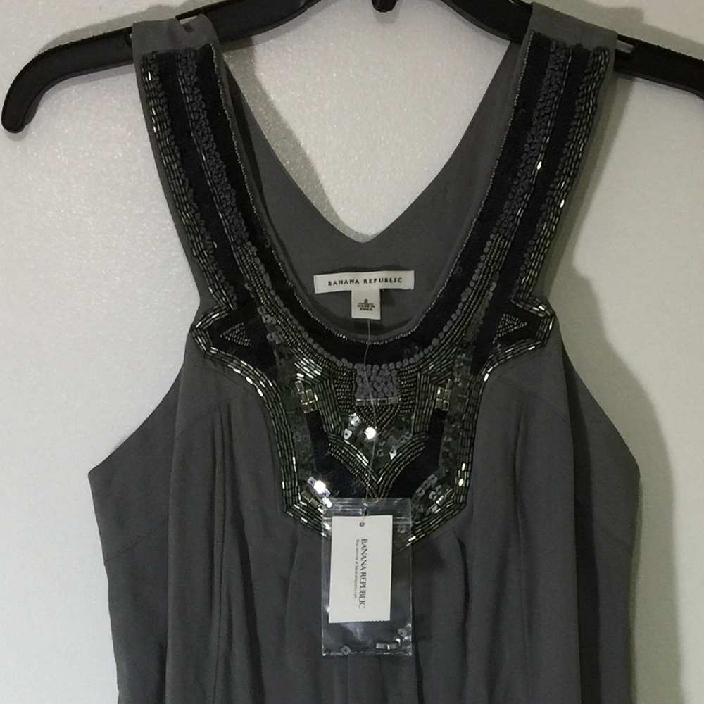 NWT Banana Republic Gray Embellished Silk Dress - Picture 4 of 6